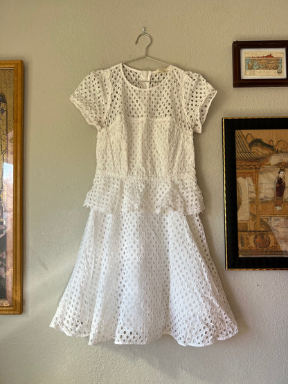 LoveShackFancy White Eyelet Ruffle Dress Boho - US 6