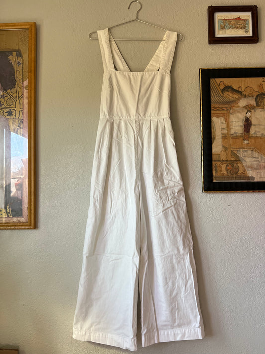 Free People Charlie Utility Jumpsuit Overalls White Cotton - US 6