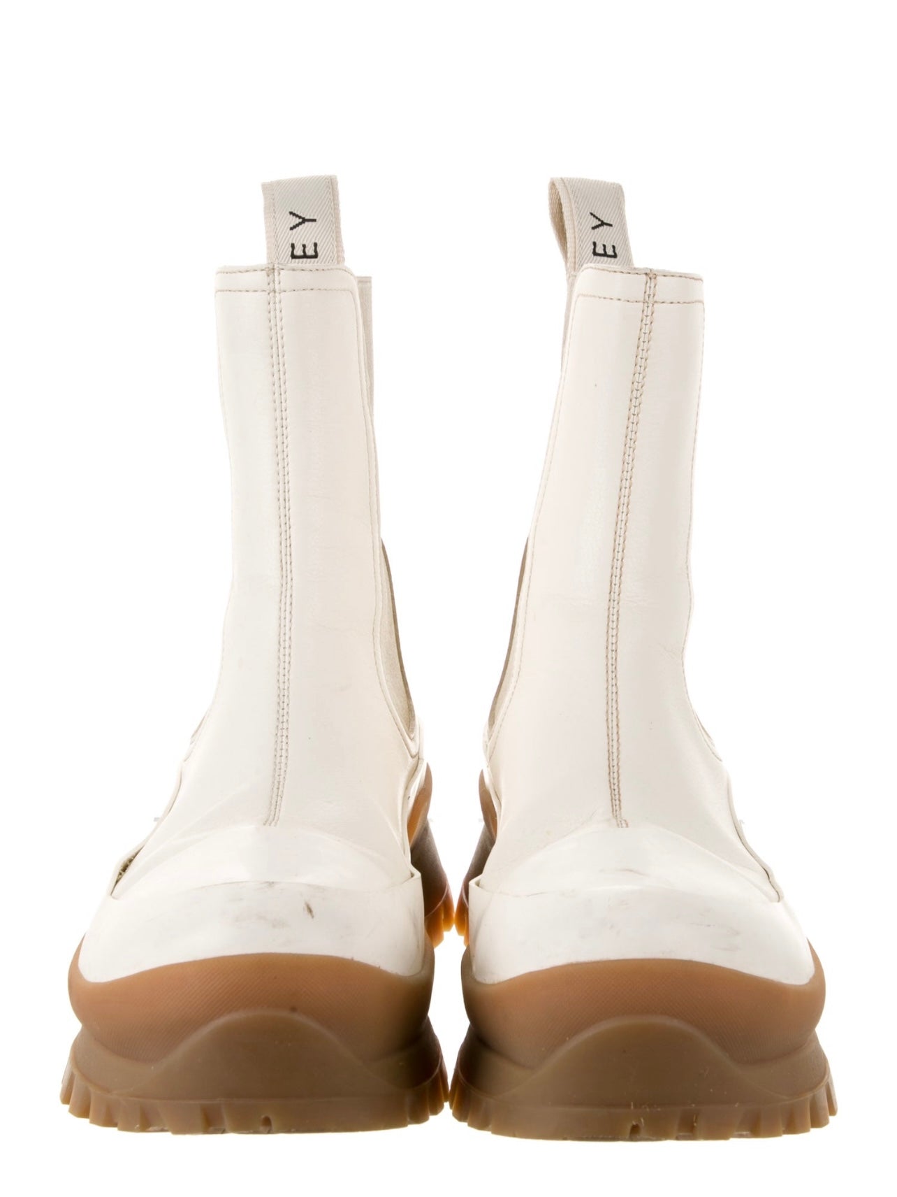 Stella McCartney Trace Chelsea Boots in White with Brown Rubber Sole - W 8