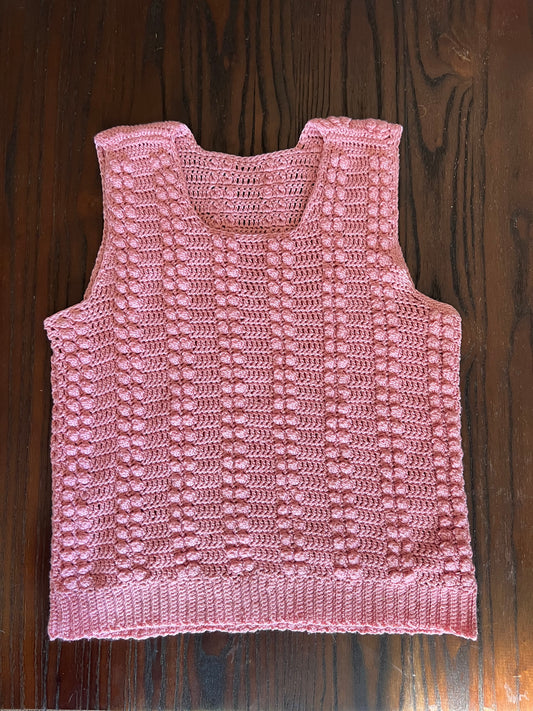 Handmade Pink Crochet Vest Pullover Top - S