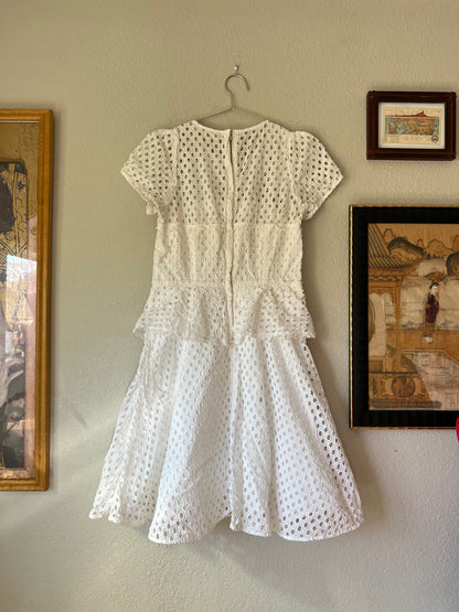 LoveShackFancy White Eyelet Ruffle Dress Boho - US 6