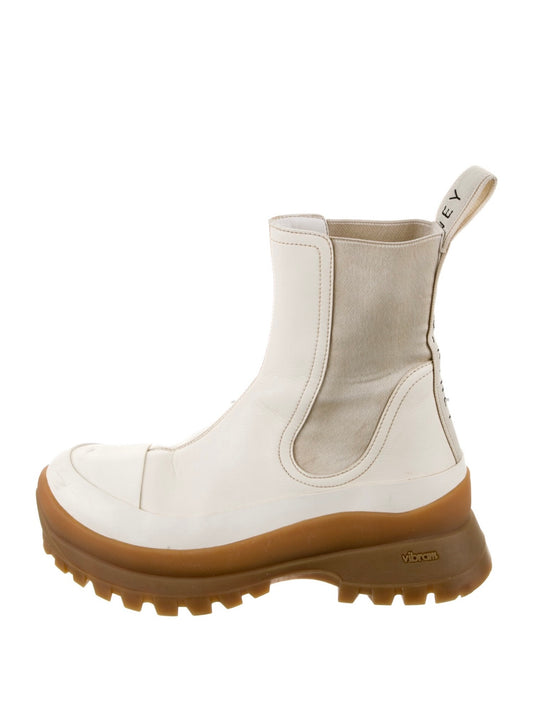 Stella McCartney Trace Chelsea Boots in White with Brown Rubber Sole - W 8