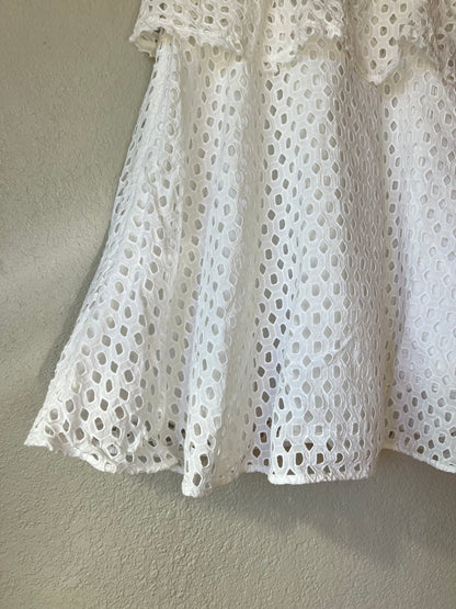 LoveShackFancy White Eyelet Ruffle Dress Boho - US 6