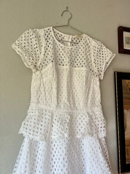 LoveShackFancy White Eyelet Ruffle Dress Boho - US 6