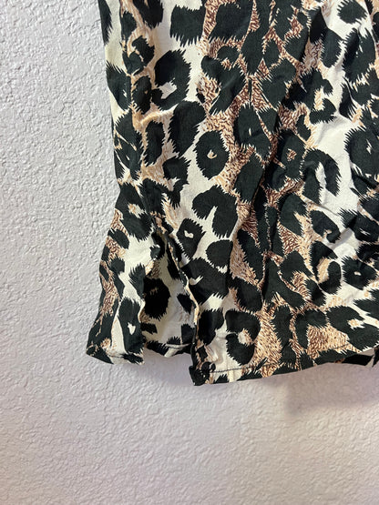 100% Silk Cheetah Peint Short Sleeve Blouse - M