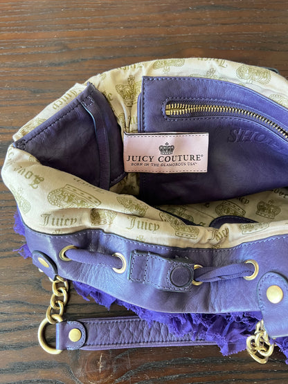 Y2K Vintage Juicy Couture 100% Silk Ruffles Dainty Bow Leather Trim Handbag with Chain Handles