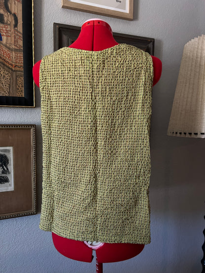 Vintage Green Plaid Waffle Textured Tank Top - Large