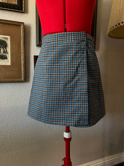 John Galt Wrap Around Blue Tartan Skirt - Small