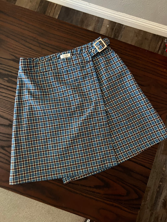 John Galt Wrap Around Blue Tartan Skirt - Small