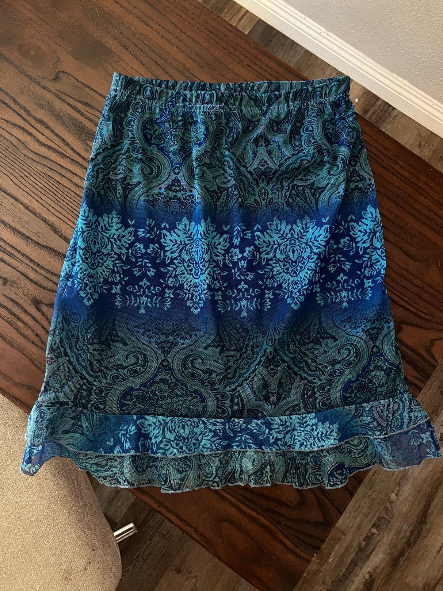 Y2K Psychedelic Pattern Blue Turquoise Rave Skirt - Medium