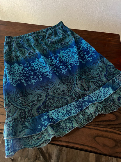 Y2K Psychedelic Pattern Blue Turquoise Rave Skirt - Medium