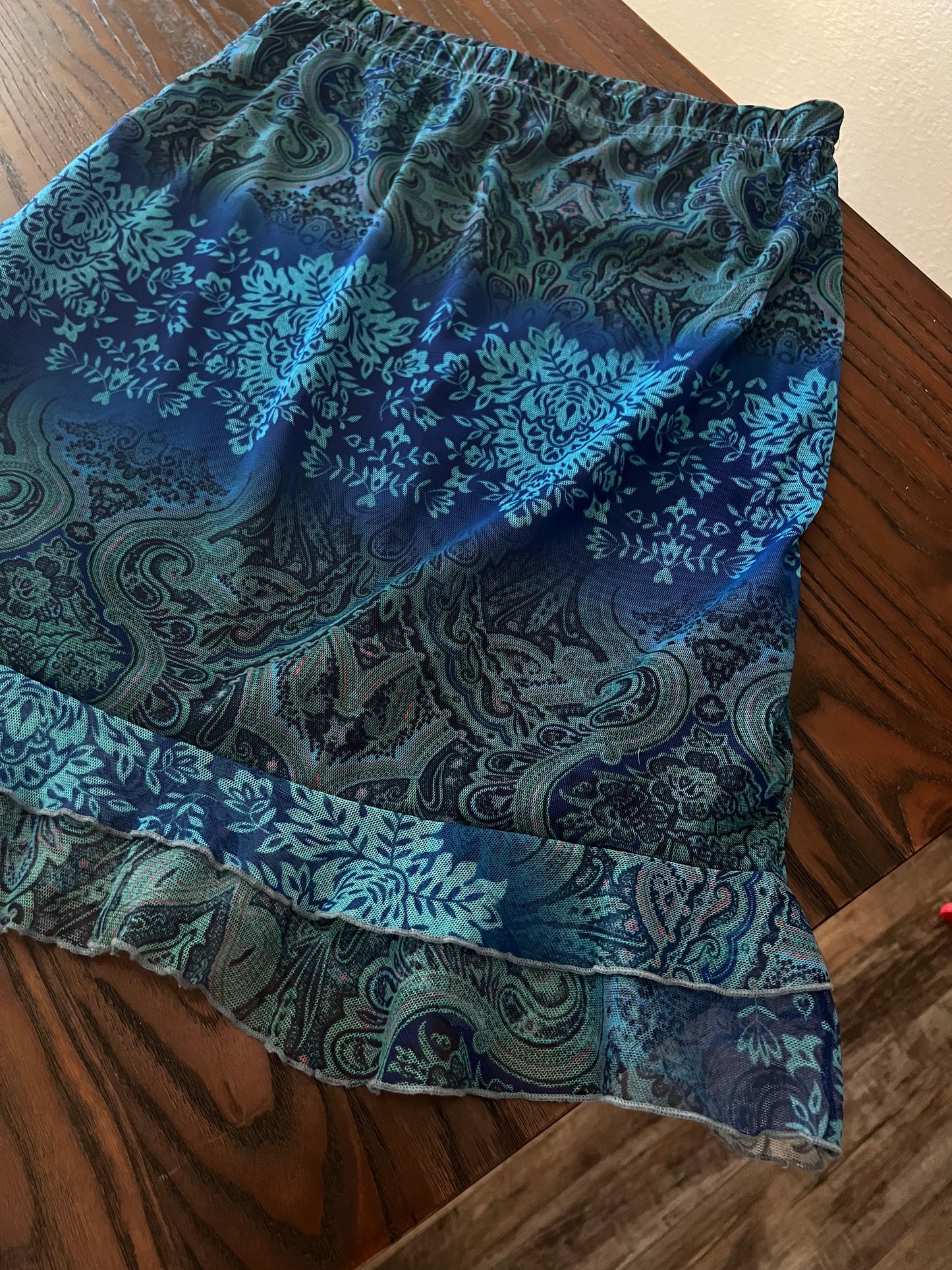 Y2K Psychedelic Pattern Blue Turquoise Rave Skirt - Medium