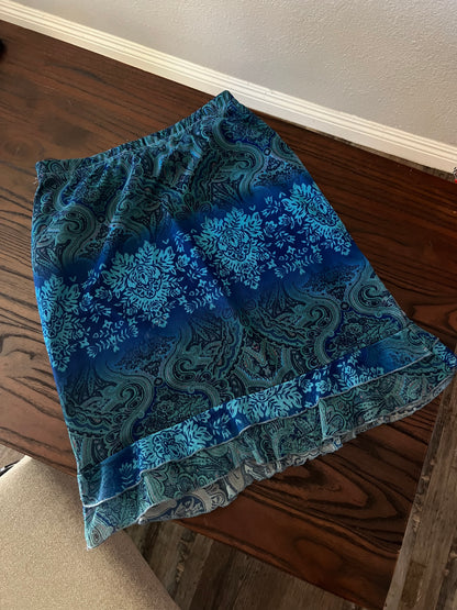 Y2K Psychedelic Pattern Blue Turquoise Rave Skirt - Medium