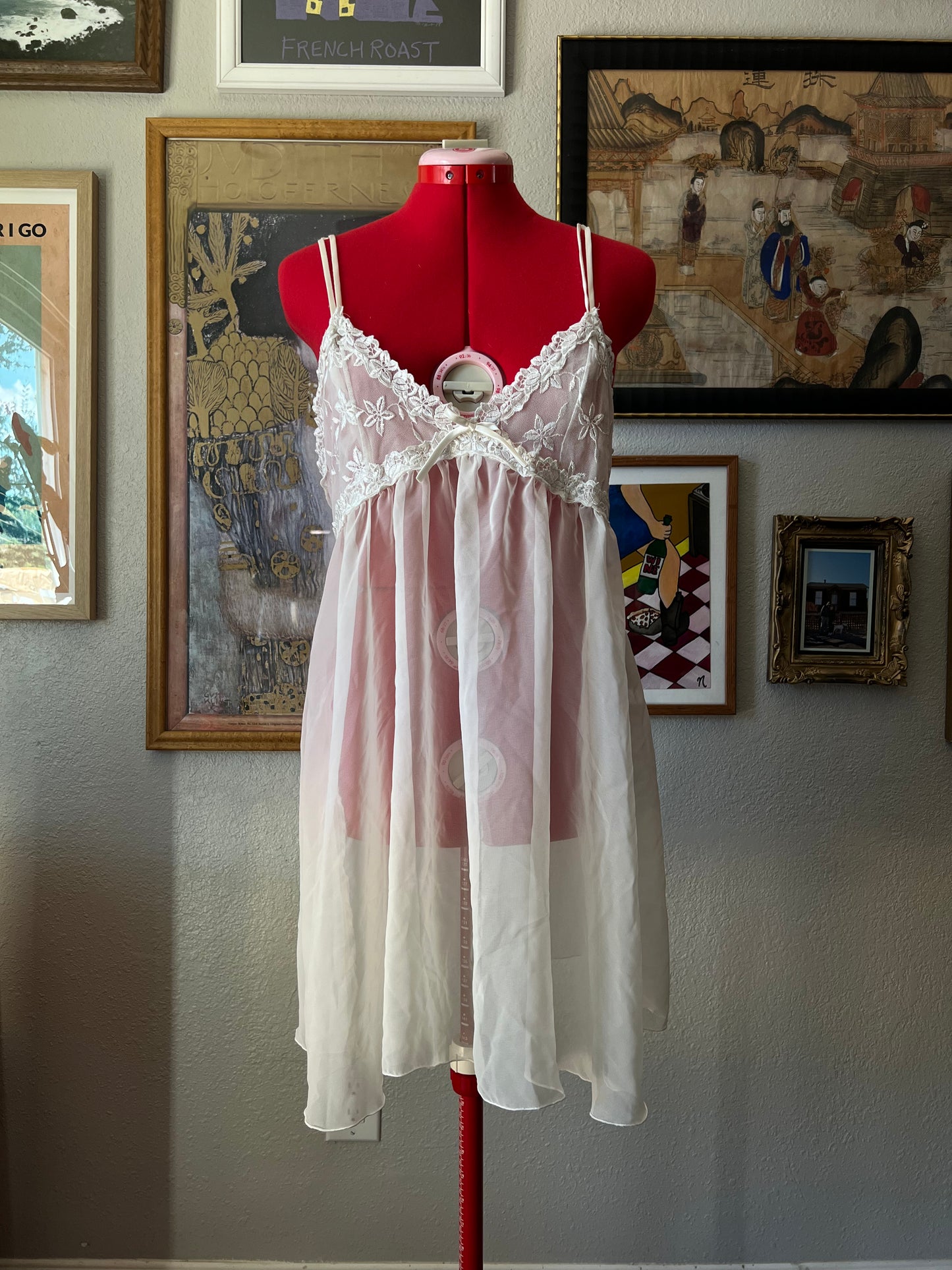 Vintage White BabyDoll Slip Dress - Large