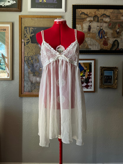 Vintage White BabyDoll Slip Dress - Large