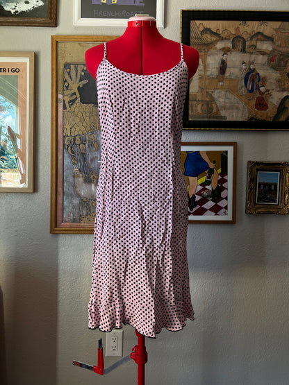 Vintage Pink and Black Polka Dot Dress - Small