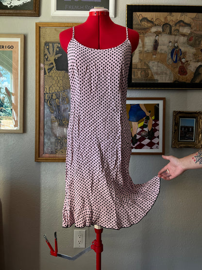 Vintage Pink and Black Polka Dot Dress - Small