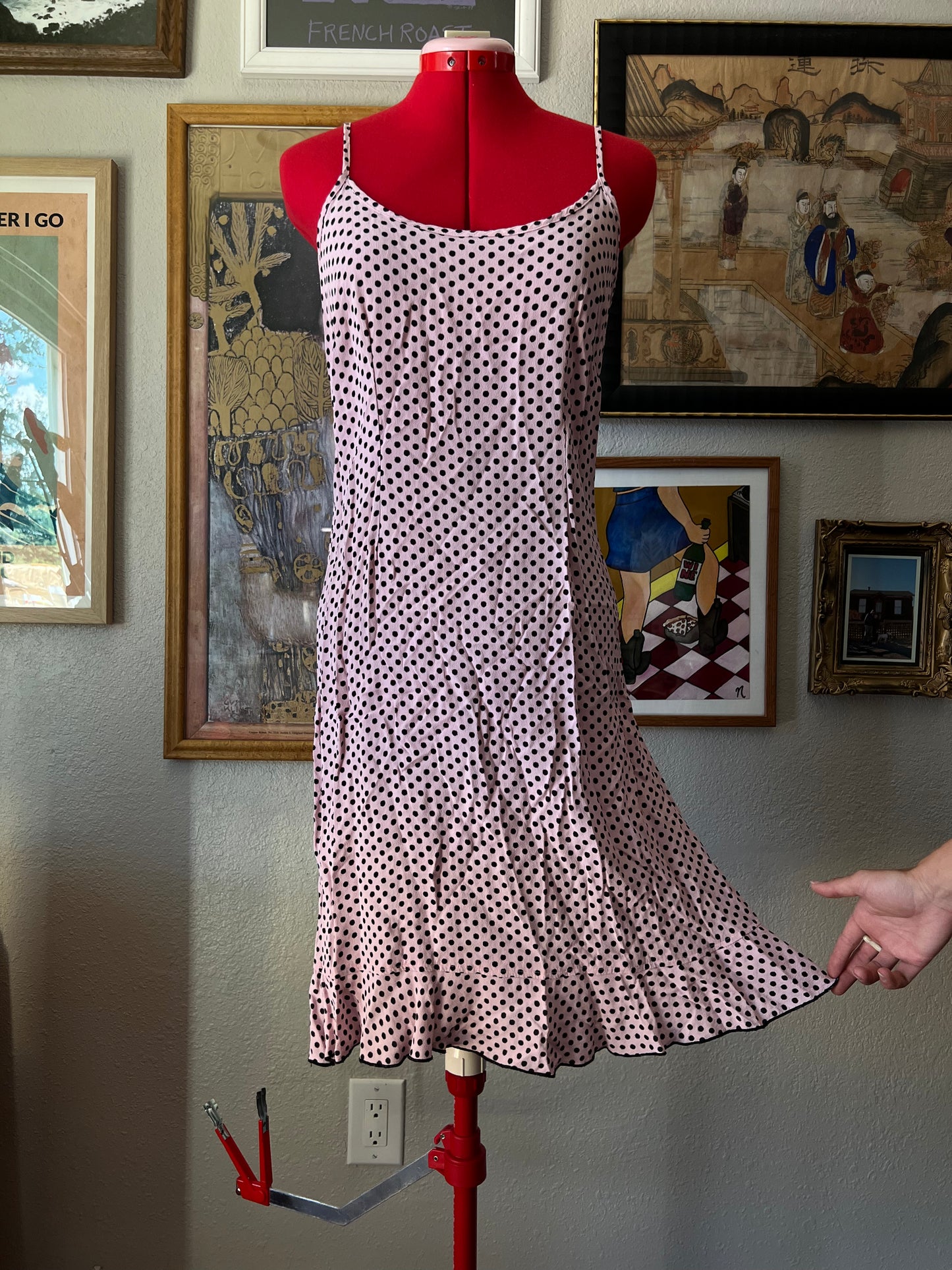 Vintage Pink and Black Polka Dot Dress - Small