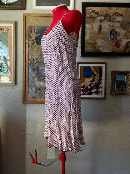 Vintage Pink and Black Polka Dot Dress - Small