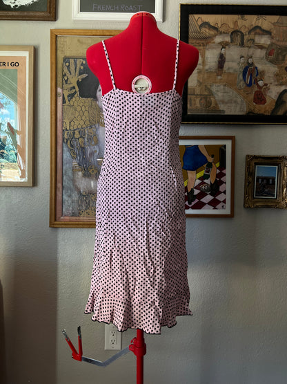 Vintage Pink and Black Polka Dot Dress - Small