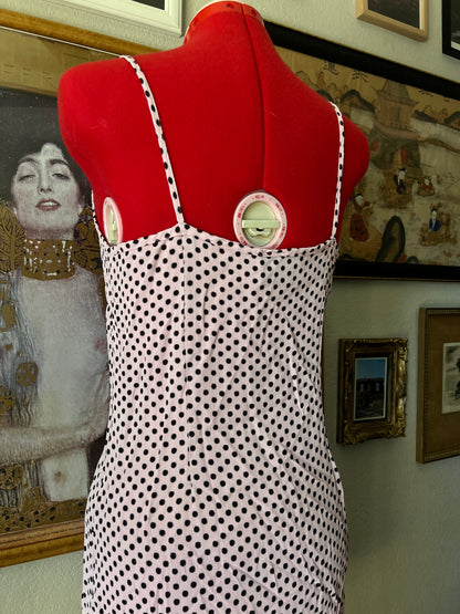 Vintage Pink and Black Polka Dot Dress - Small