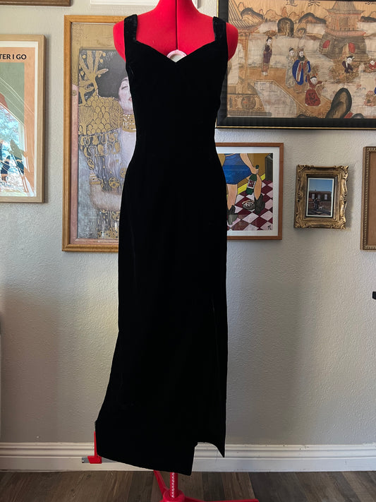 90s Gunne Sax Jessica McClintock Black Velvet Maxi Dress