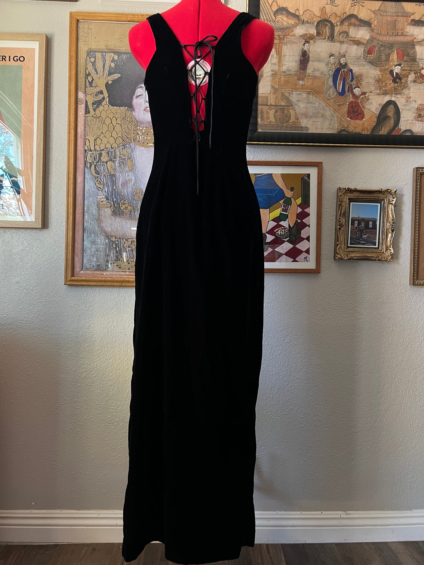 90s Gunne Sax Jessica McClintock Black Velvet Maxi Dress