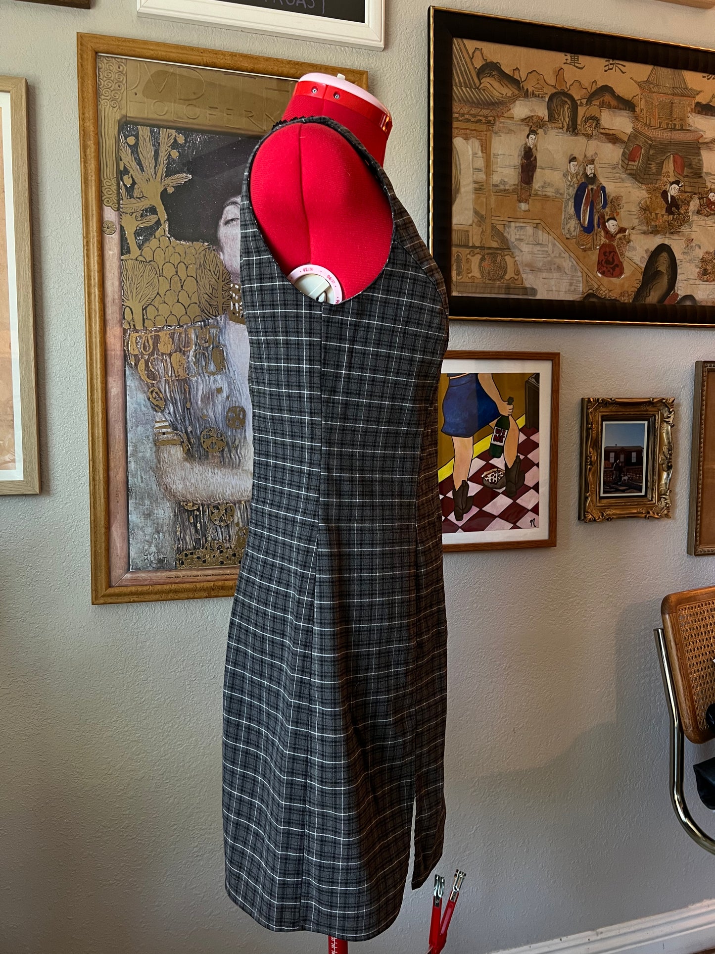 90s California Concepts Plaid Dress with Lace Trim - S/M