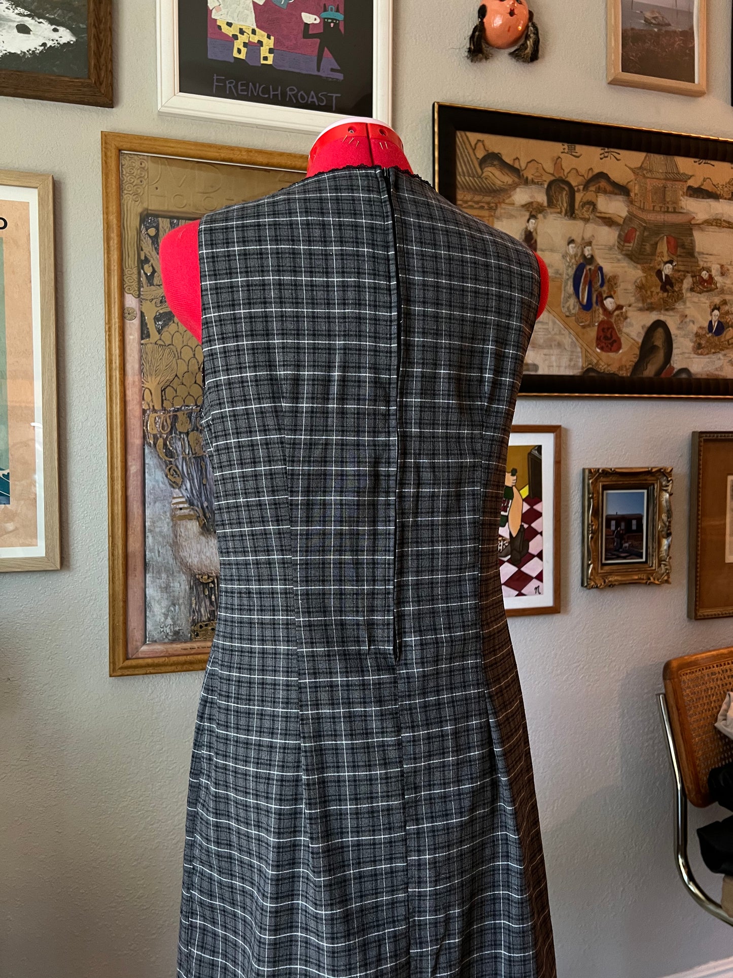 90s California Concepts Plaid Dress with Lace Trim - S/M