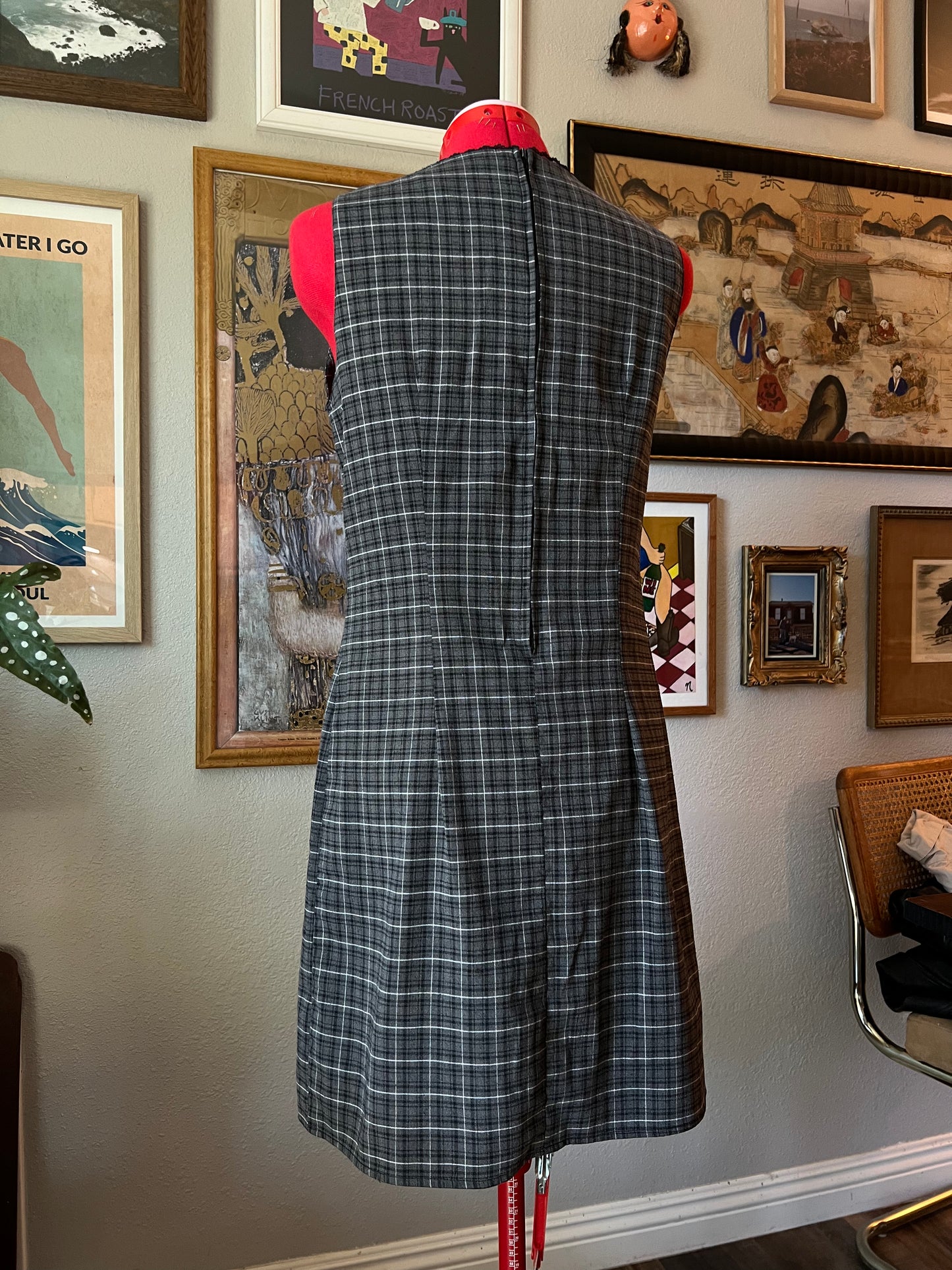 90s California Concepts Plaid Dress with Lace Trim - S/M