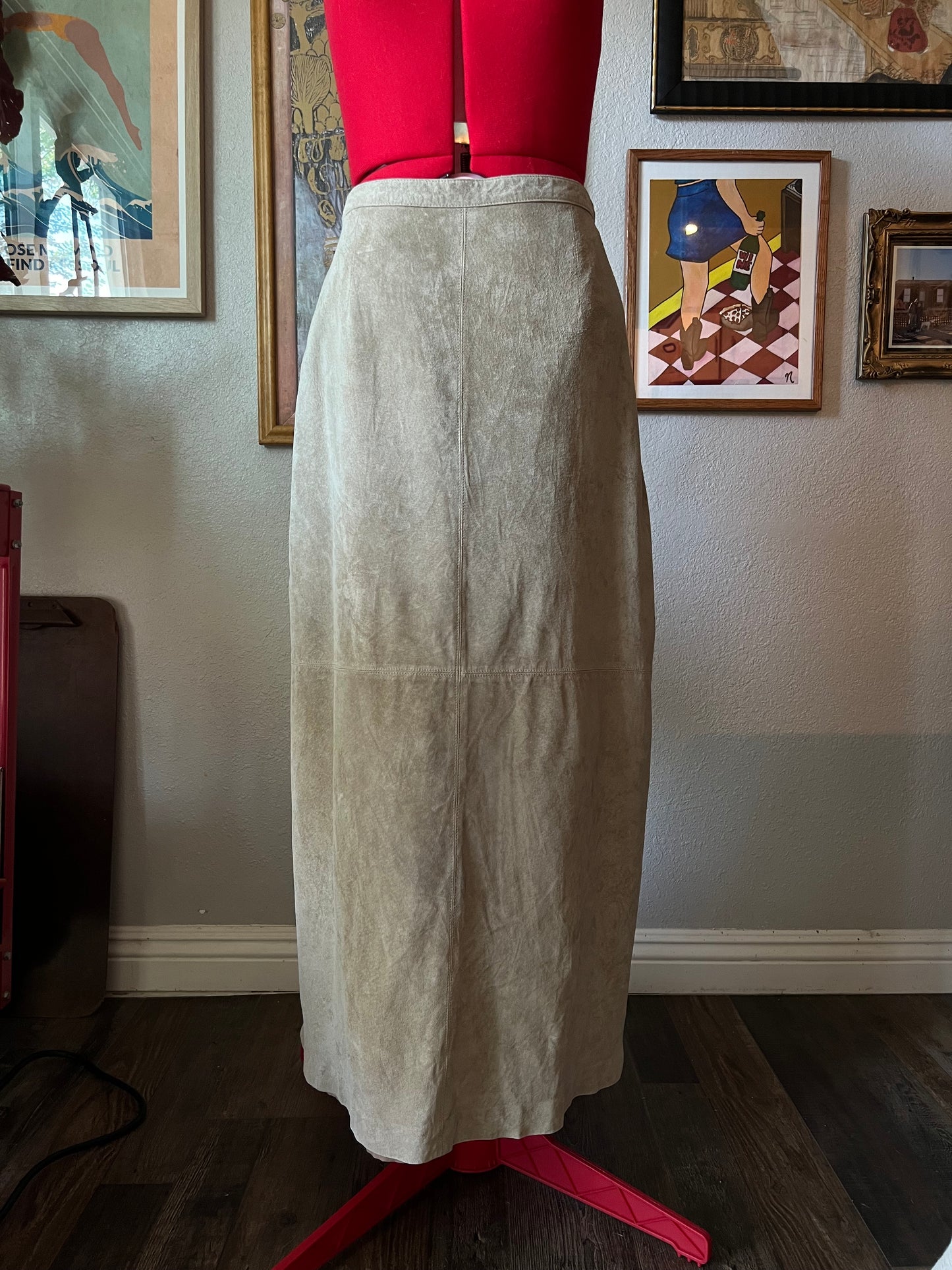 Genuine Leather Tan Maxi Skirt - 28"