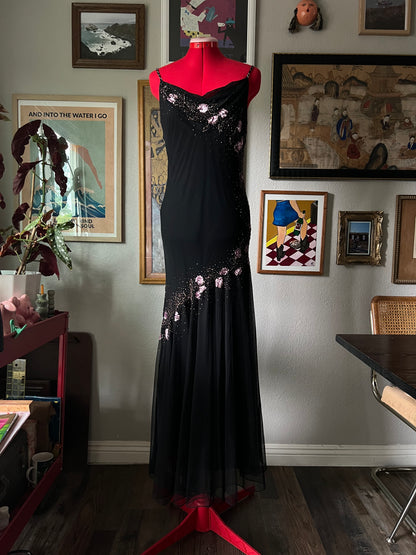 90s XSCAPE 100% Silk Chiffon Beaded Gown - US6