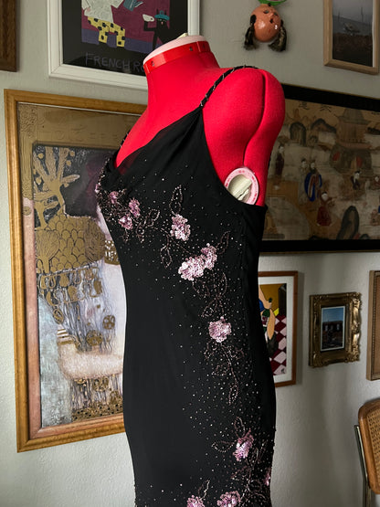 90s XSCAPE 100% Silk Chiffon Beaded Gown - US6