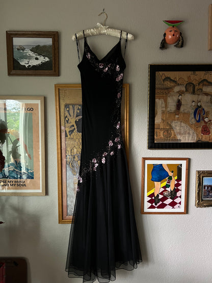 90s XSCAPE 100% Silk Chiffon Beaded Gown - US6