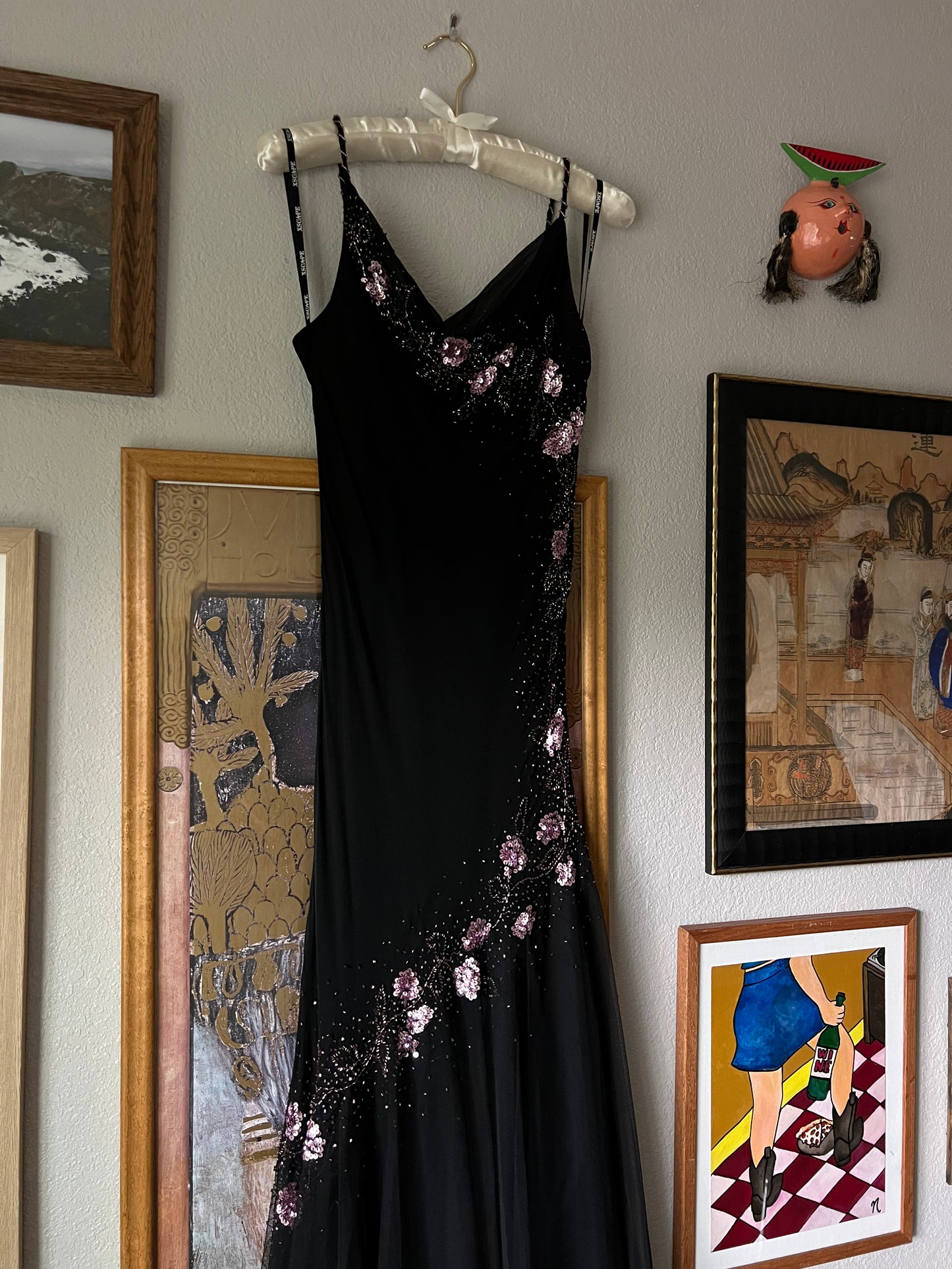 90s XSCAPE 100% Silk Chiffon Beaded Gown - US6