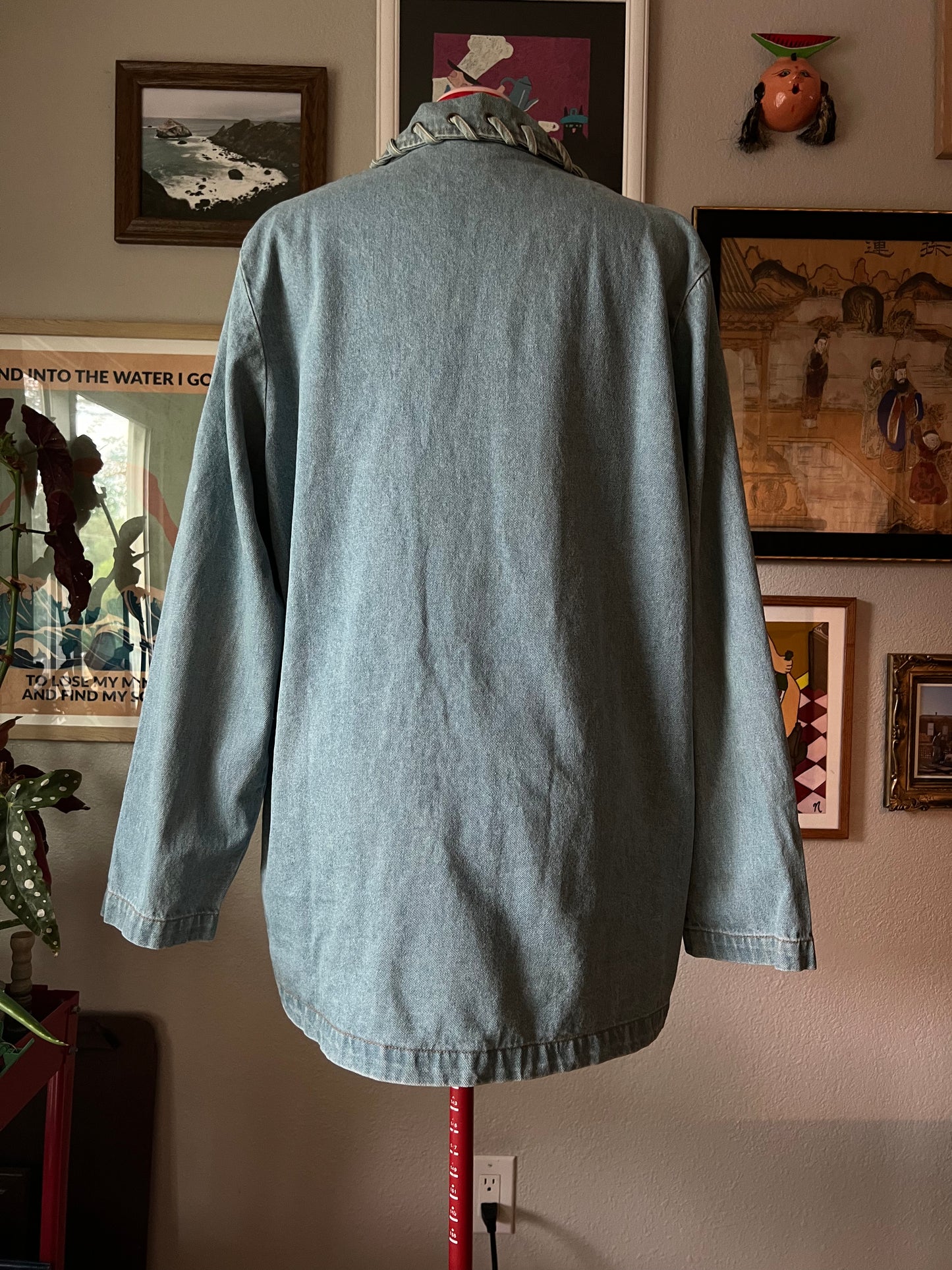 90s Newport News Denim Blazer with Laced Trim - Large