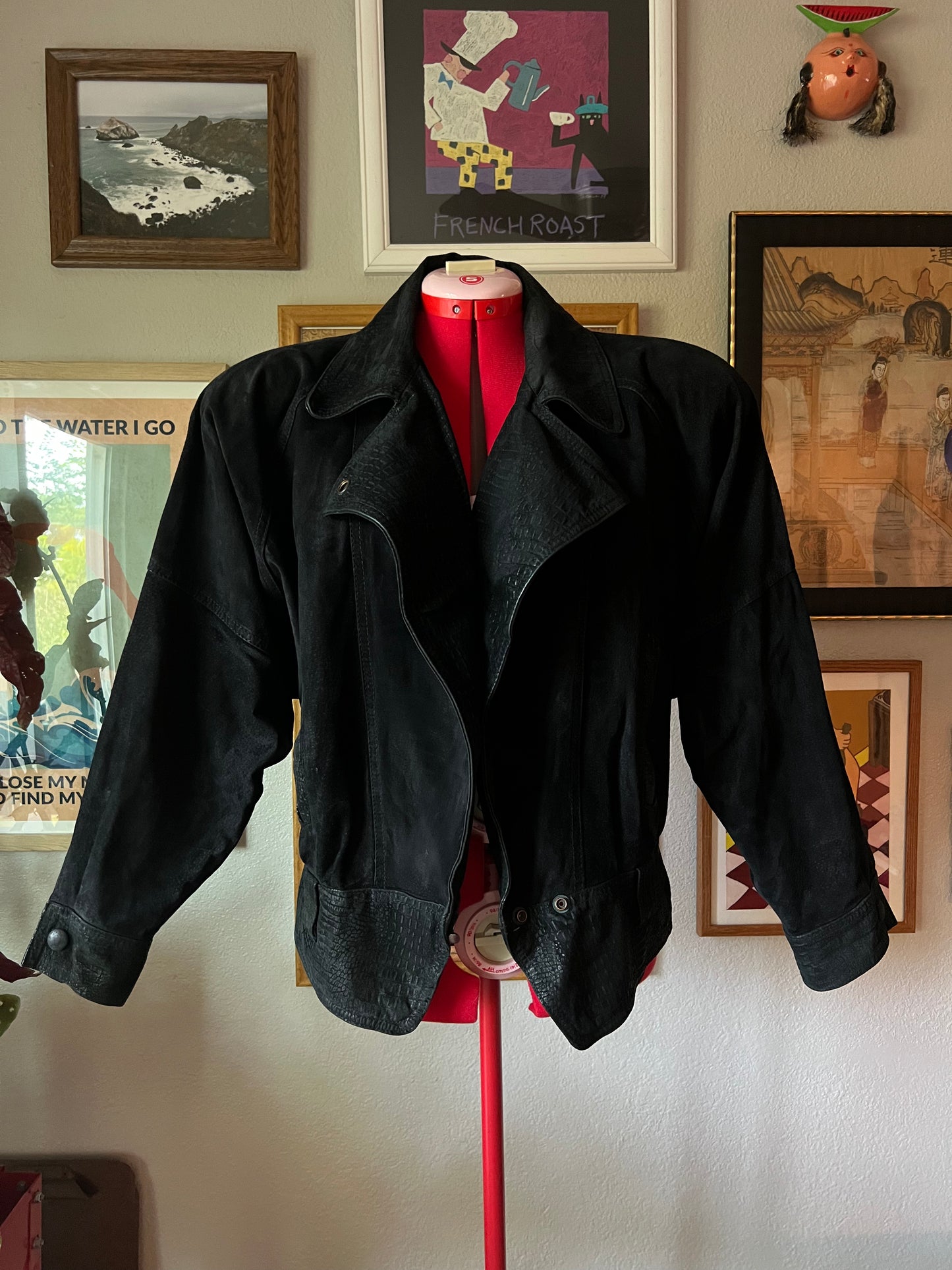 80s Black Leather Cropped Moto Jacket - Medium