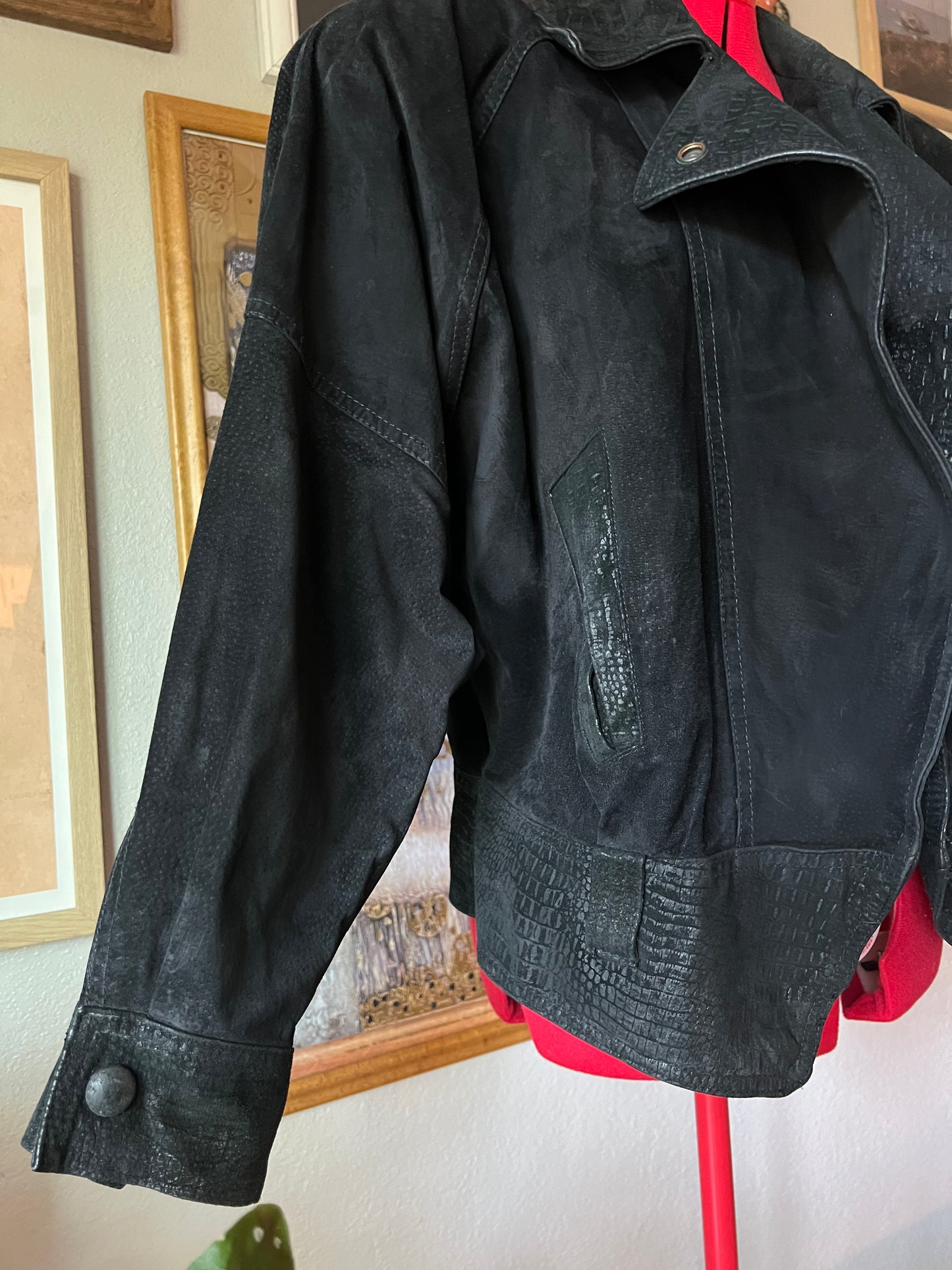 80s Black Leather Cropped Moto Jacket - Medium