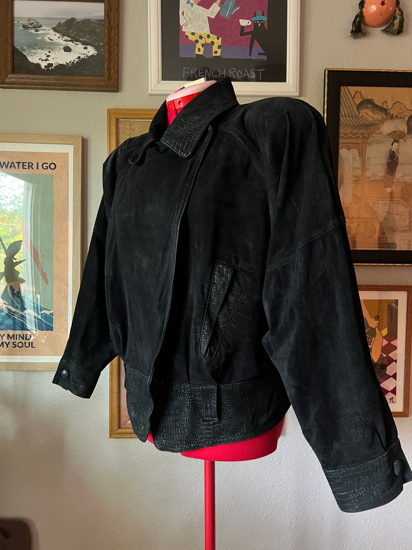 80s Black Leather Cropped Moto Jacket - Medium