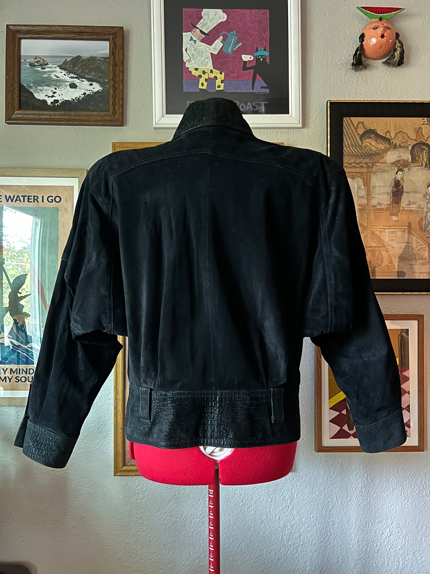 80s Black Leather Cropped Moto Jacket - Medium