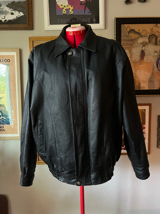 90s Bomber Leather Jacket - XL