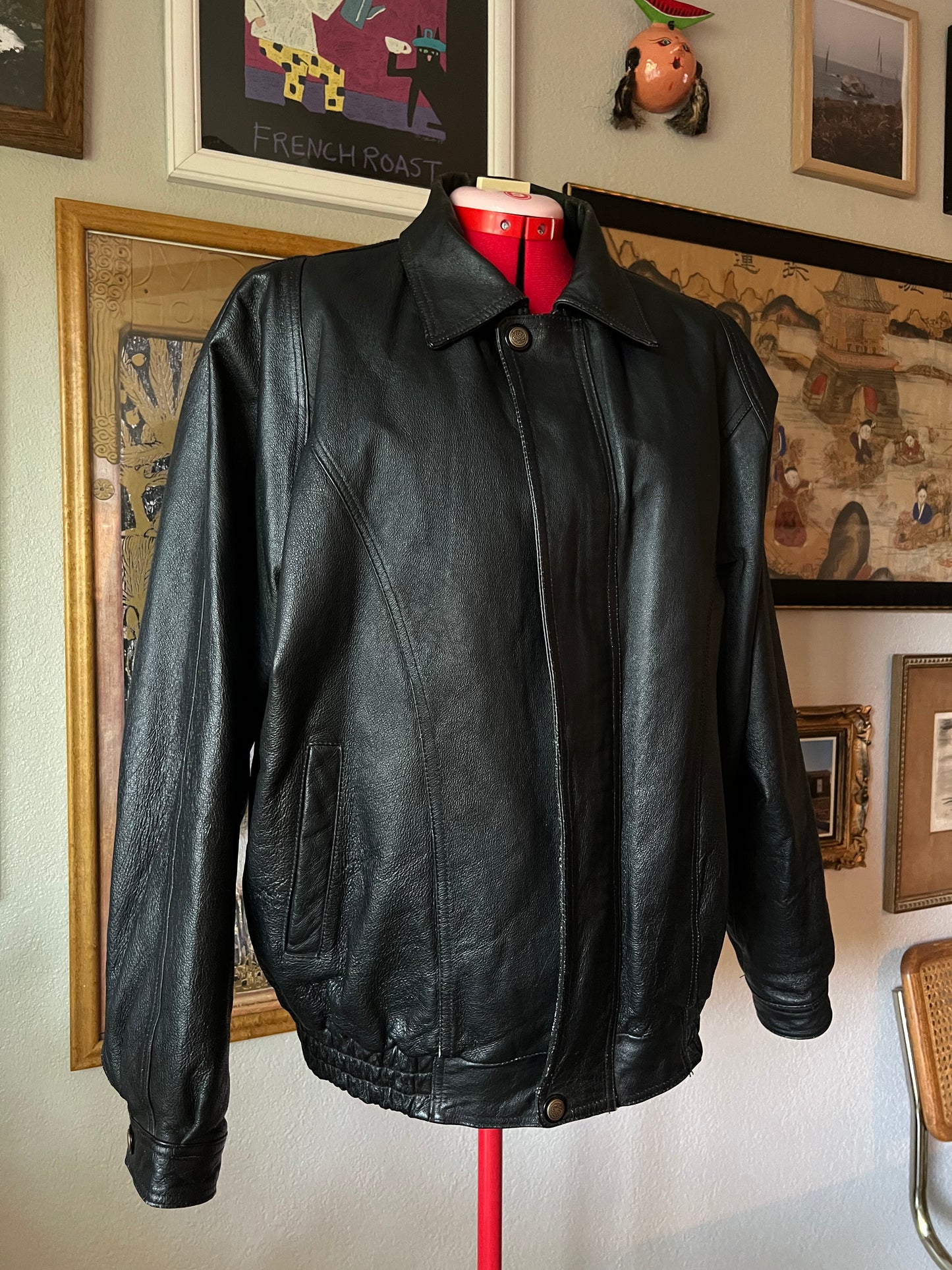 90s Bomber Leather Jacket - XL