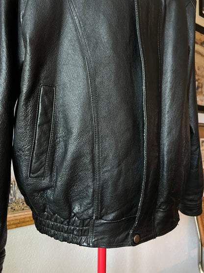 90s Bomber Leather Jacket - XL