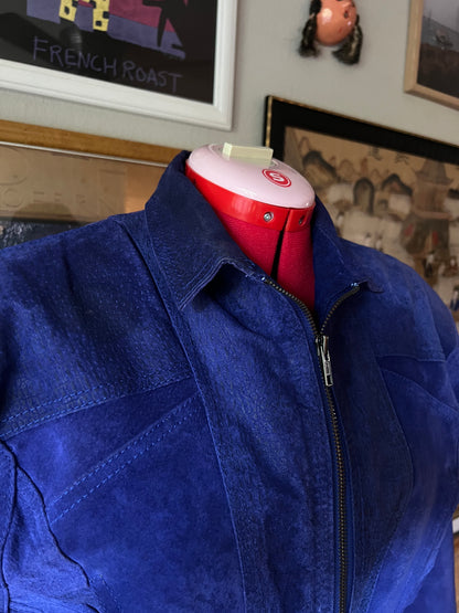 80s RARE Electric Blue Cropped Leather Jacket - Medium