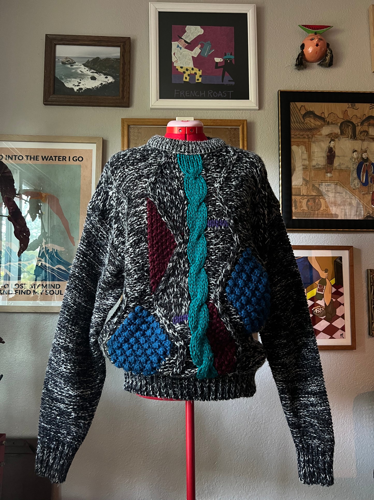 80s Abstract Knitted Sweater - Large