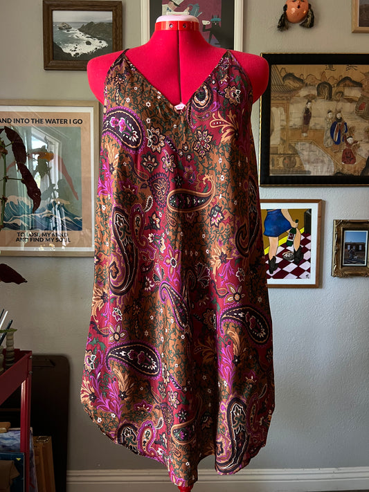 100% Silk Paisley Mini Slip Dress - US14/16