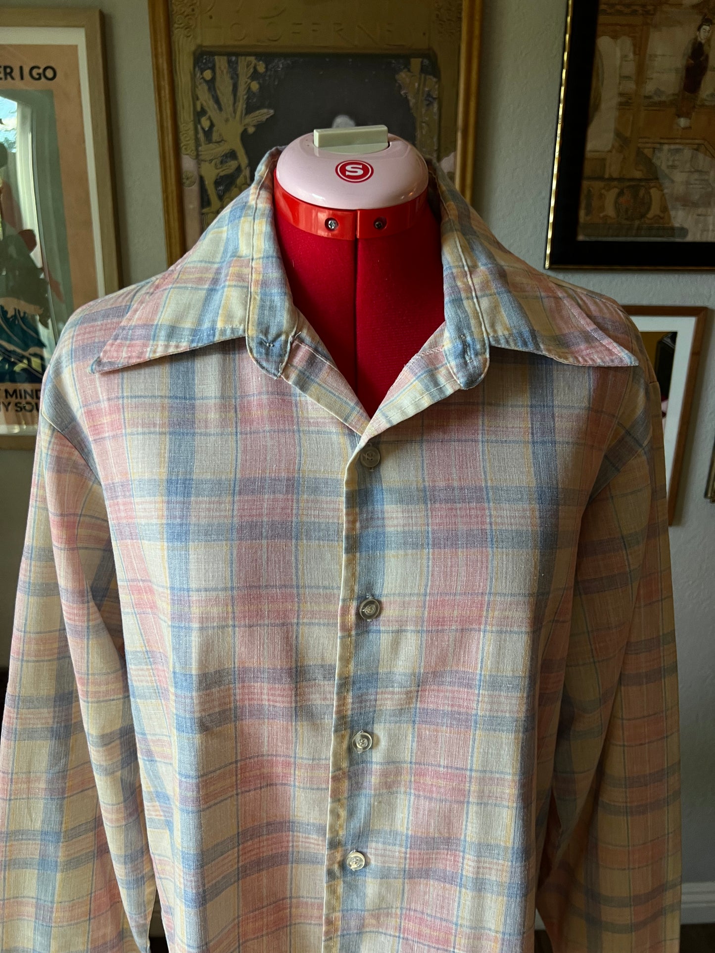 80s Jeans West Pink, Blue & Yellow Plaid Blouse - Large