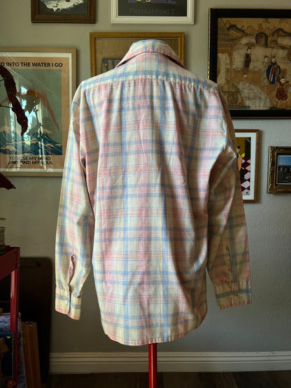 80s Jeans West Pink, Blue & Yellow Plaid Blouse - Large