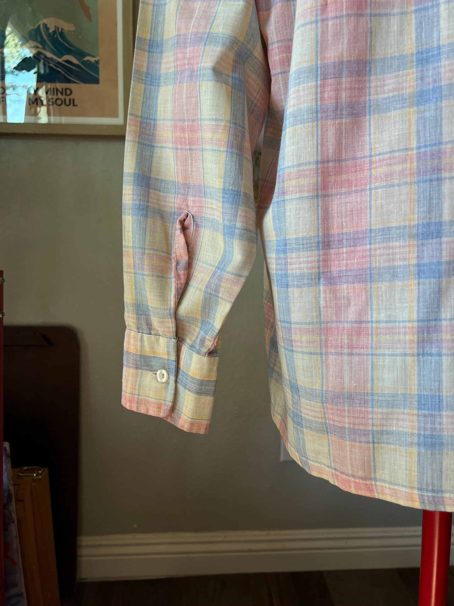 80s Jeans West Pink, Blue & Yellow Plaid Blouse - Large