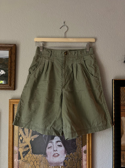 Khaki Linen Blend Highwaisted Shorts - 26"